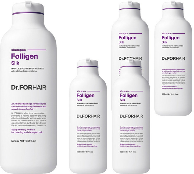 Dr.FORHAIR 受損髮護理 緩解掉髮症狀 Folligen 絲綢洗髮精, 5個, 500ml