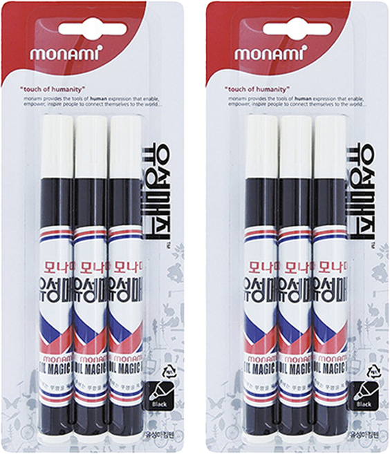 모나미 유성매직 3본, 흑색, 6개입