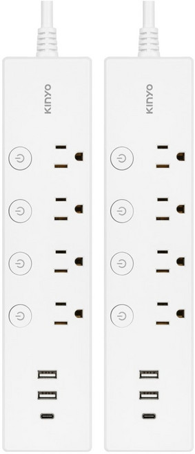 Kinyo 五開四插USB延長線 3孔 CGU-3546 6尺, 1.8m, 白色, 2條