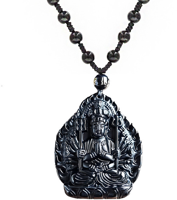 喜緣玉品 十二生肖八大守護神 黑曜石玉珮 51*42*11mm, 千手觀音 鼠 黑色, 1個