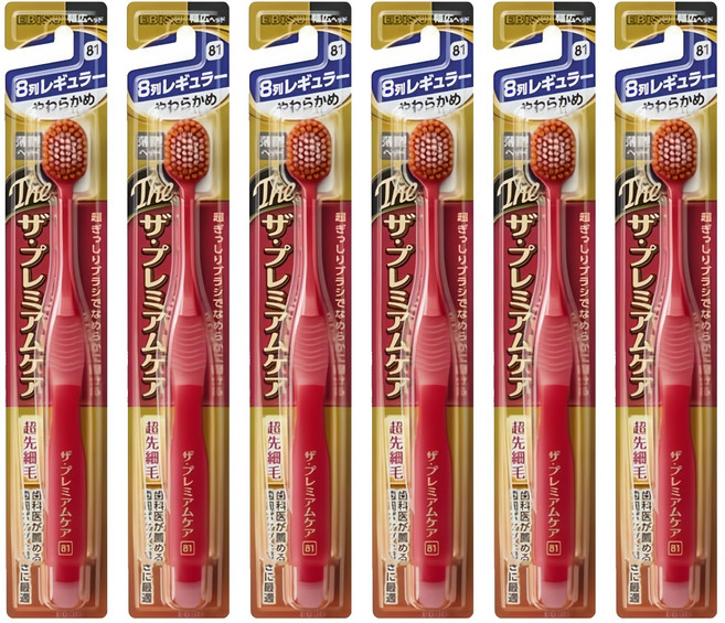 EBiSU 惠百施 The Premium Care優質倍護 寬頭軟刷毛牙刷 8列寬 顏色隨機, 1入, 6支