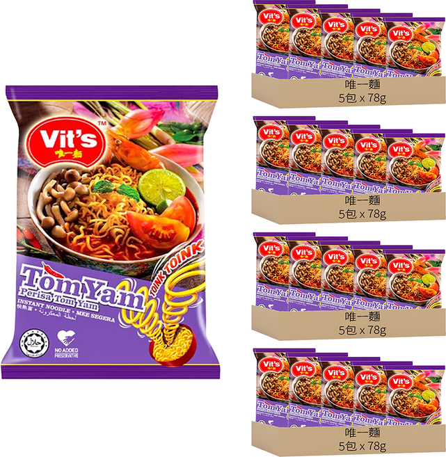Vit's 唯一麵 南洋風味速食麵 TOM YAM泰式酸辣風味 78g, 20包