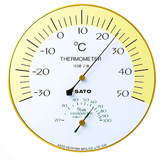 SK SATO 佐藤計量器 溫濕度計 壁掛式 150 x 32mm, 白色 + 黃色, 1個