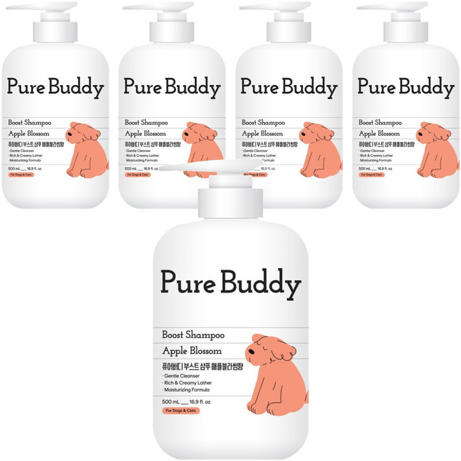 퓨어버디 부스트 애견샴푸 애플블라썸향, 500ml, 1개입, 5개