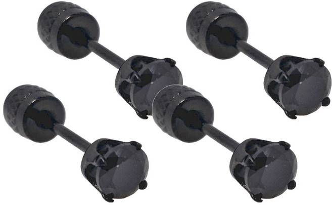 Brilliant Beauty 耀眼美人 30分閃耀神秘黑雙鋯石鑽長杆醫療鋼不銹鋼耳環 造型美容美感品味 厚耳垂用 4mm 2組