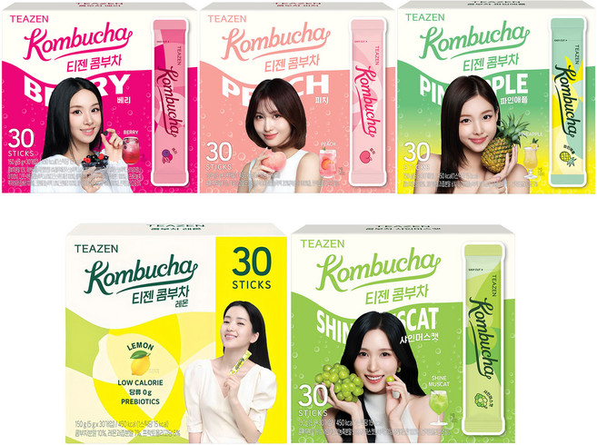 티젠 콤부차 베리 5g 30p + 레몬 5g 30p + 샤인머스켓 5g 30p + 피치 5g 30p + 파인애플 5g 30p, 1세트