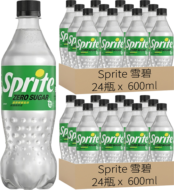 Sprite 雪碧 ZERO SUGAR無糖 清爽檸檬風味, 48瓶, 600ml