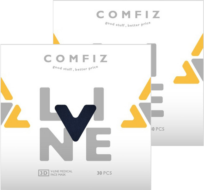 Comfiz 康菲 成人立體V型醫療口罩, 時尚藍, 2套, 30片
