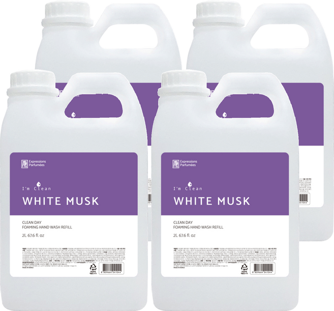 아임클린 클린데이 거품 핸드워시 리필 화이트 머스크, 2L, 4개