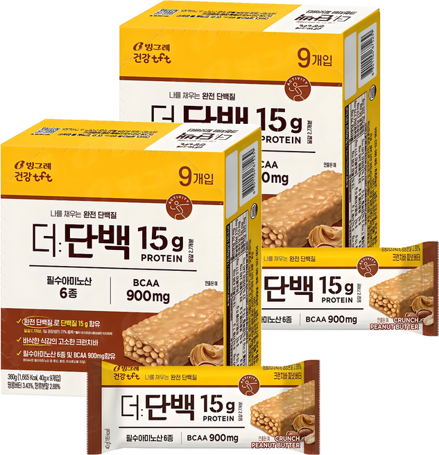 더단백 크런치 프로틴바 피넛버터 9p, 360g, 2개