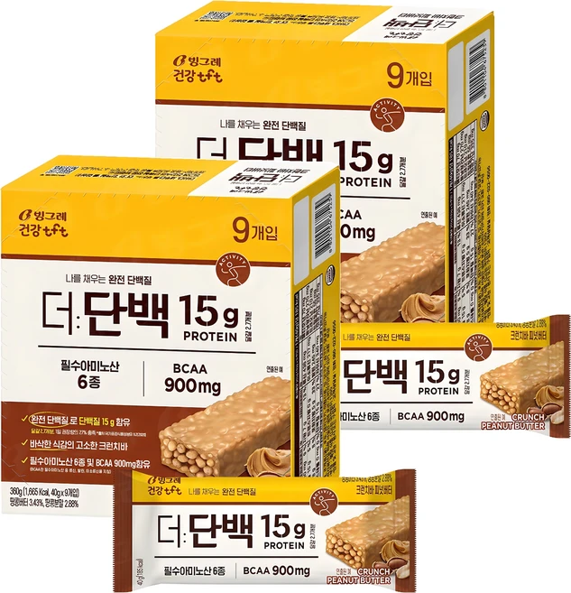 더단백 크런치 프로틴바 피넛버터 9p, 360g, 2개 - 쿠팡