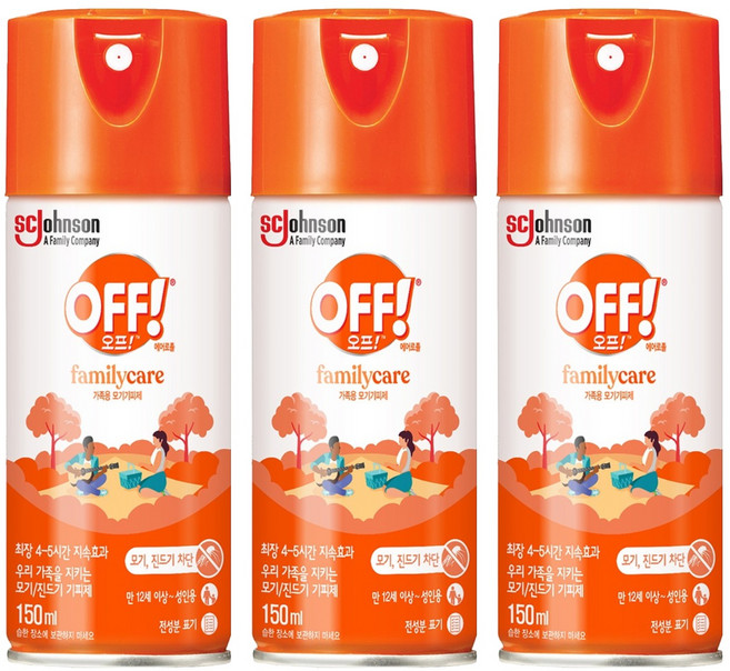 OFF 에어로졸 모기기피 스프레이, 150ml, 3개