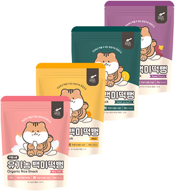 리틀스푼 유아용 유기농 떡뻥 30g x 4종 세트, 백미, 배, 고구마, 단호박, 1세트