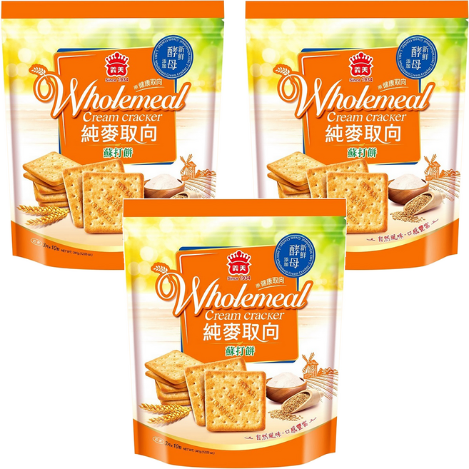 義美 健康取向蘇打餅乾 純麥, 341g, 3袋