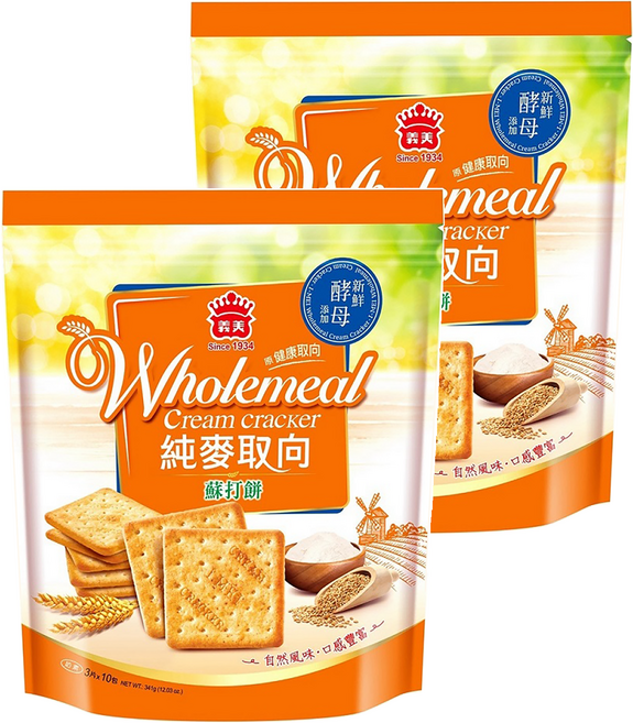 義美 健康取向蘇打餅乾 純麥, 341g, 2袋