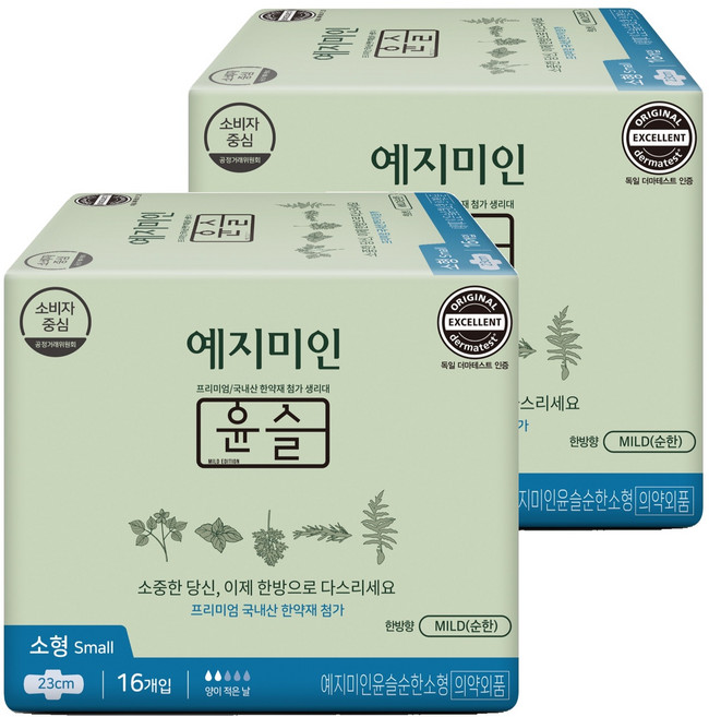예지미인 윤슬 순한순면 생리대 날개형, 소형, 16개입, 2개