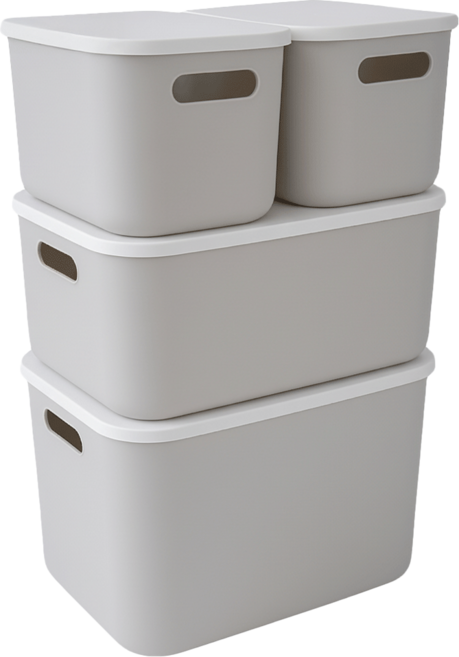 FAmILyLIFE 生活 撞色系可疊加附蓋收納盒組, 低調灰, 1組