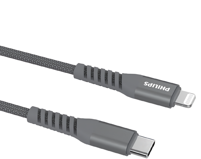 PHILIPS 飛利浦 手機充電線 USB-C-Lightning, 1.6m, 灰色, 1條