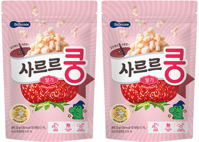 베베쿡 유아용 사르르쿵 과자, 딸기맛, 23g, 2개