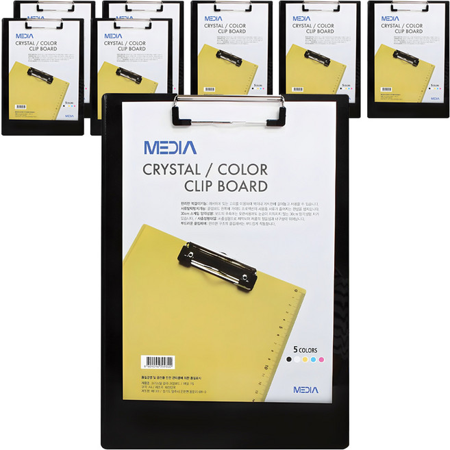 MEDIA 크리스탈 칼라 클립보드 A4, 흑색, 8개