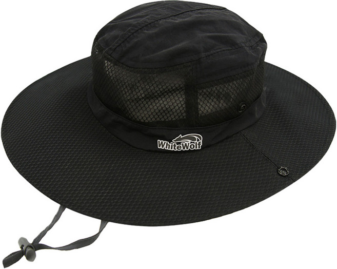 White Wolf 防紫外線網眼遮陽登山帽, 黑色