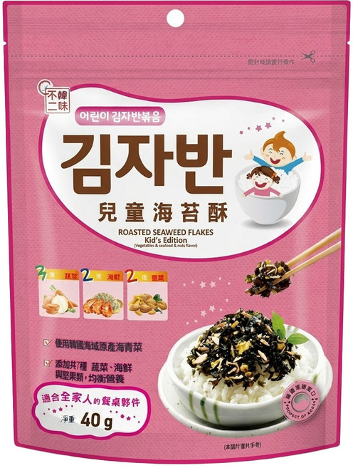韓味不二 兒童海苔酥, 混合口味, 40g, 1包