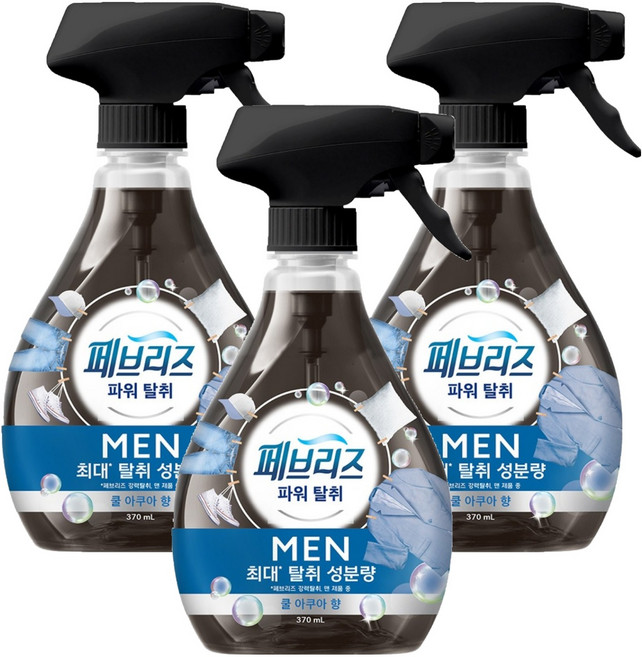 페브리즈 섬유탈취제 맨 쿨아쿠아향 본품, 370ml, 3개