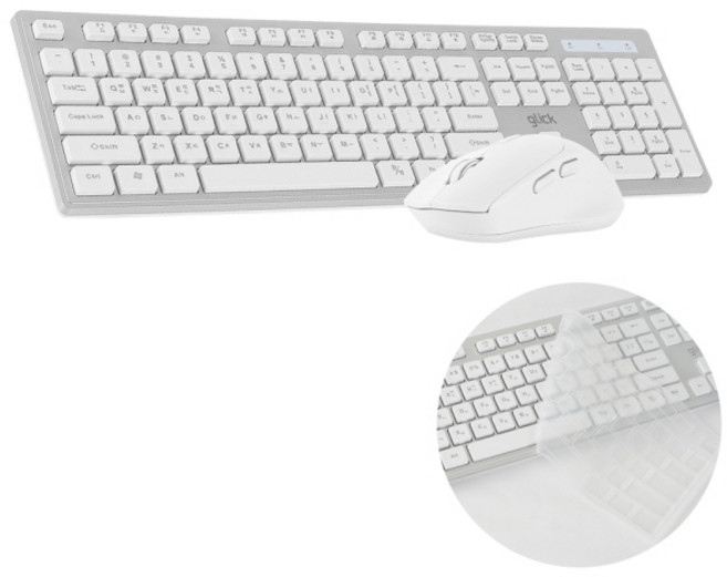 지클릭커 OFFICE PRO 인체공학 무소음 무선 키보드 + 마우스 세트, WMK10, 화이트, 일반형