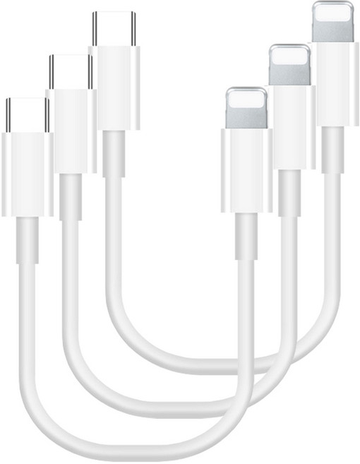 pines Lightning iPhone 8-pin轉Type-C PD 短版充電線 3入, 20cm, 白色, 1個