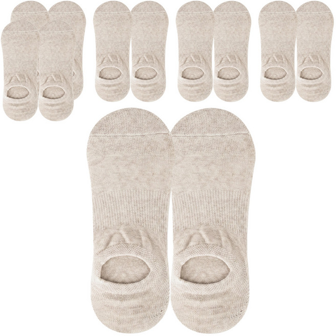 女性防滑毛圈氣墊隱形襪 6雙組, 燕麥色, 1組