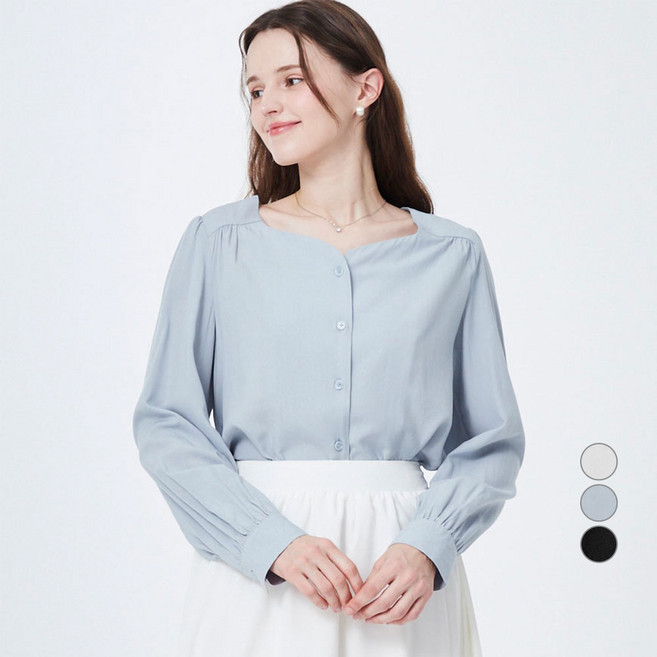 ELLE PARIS 여성용 하트 스퀘어넥 셔링 블라우스