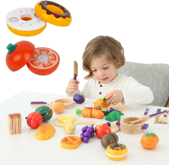 리틀타익스 원목 자르기 주방놀이 세트 29종, 혼합색상, 1세트