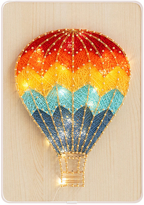 半島良品 DIY手作釘子畫弦絲掛畫 附燈串 20 x 30 x 1cm, 熱氣球 多色, 1個