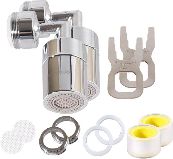 아쿠아듀오 360도 회전 워터탭 아기비데 + 리필필터 9p 세트 + 스패너, 2개, 실버