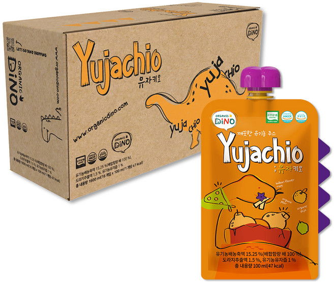 오가닉디노 유기농 과채주스 유자키오, 100ml, 16개