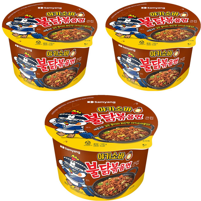 불닭볶음면 야키소바 큰컵라면 100g, 3개