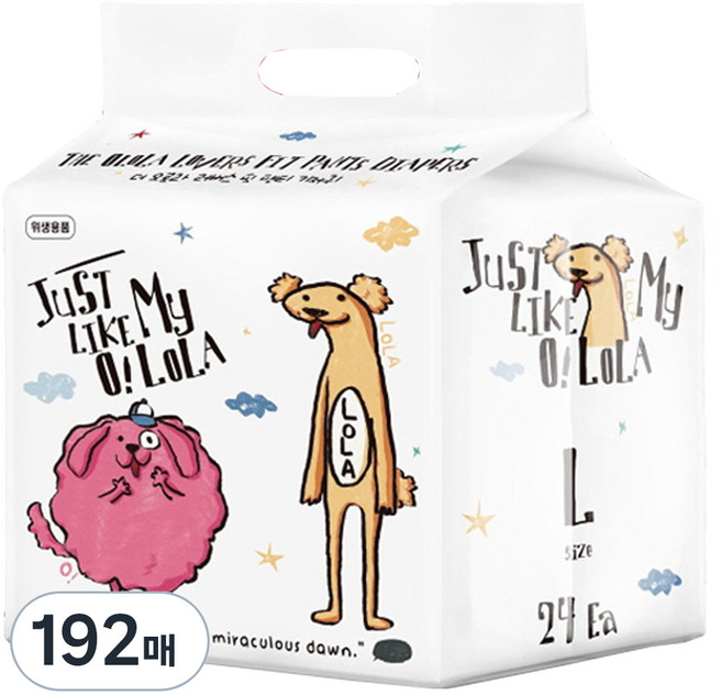 OLOLA 러버스핏 팬티기저귀 아동용, 대형(L), 192매