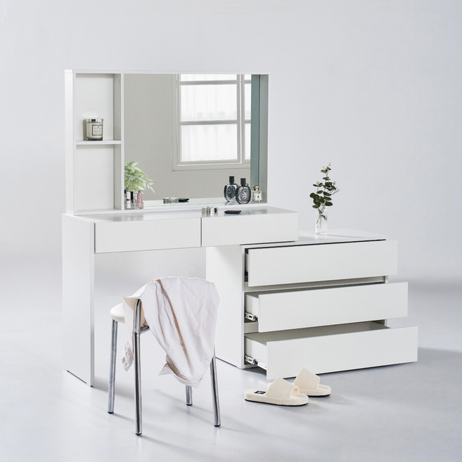 도모디자인 비앙트 확장형 수납 화장대 + 거울 세트 방문설치, 화이트