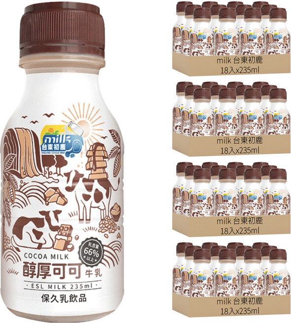 milk 台東初鹿 醇厚可可牛乳, 235ml, 72入