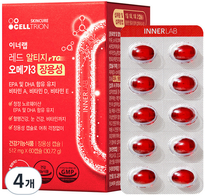 이너랩 레드 알티지 오메가3 장용성, 60정, 4개
