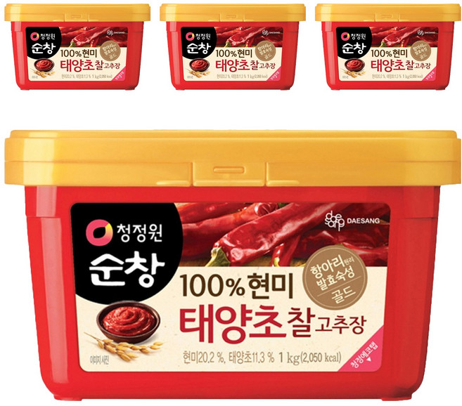 청정원순창 100% 현미 태양초 찰고추장, 1kg, 4개