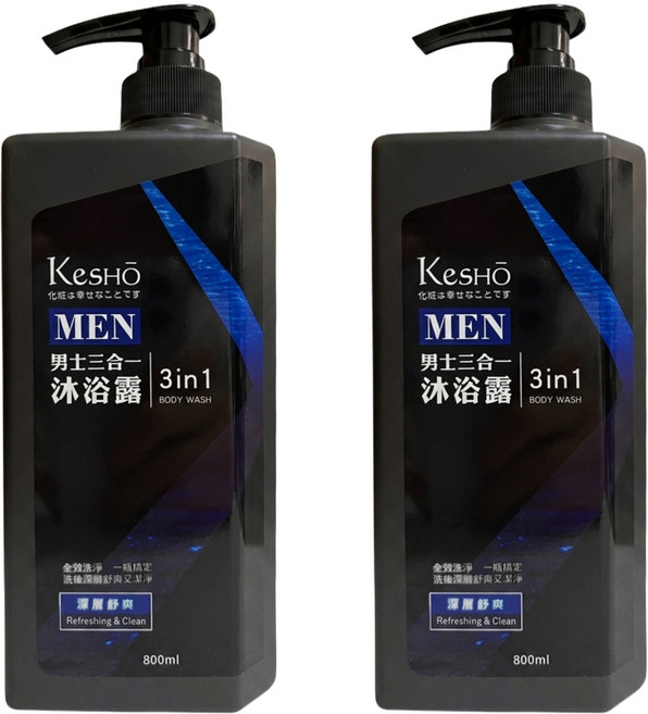 KeSHO 男士三合一沐浴露 深層舒爽, 800ml, 2瓶
