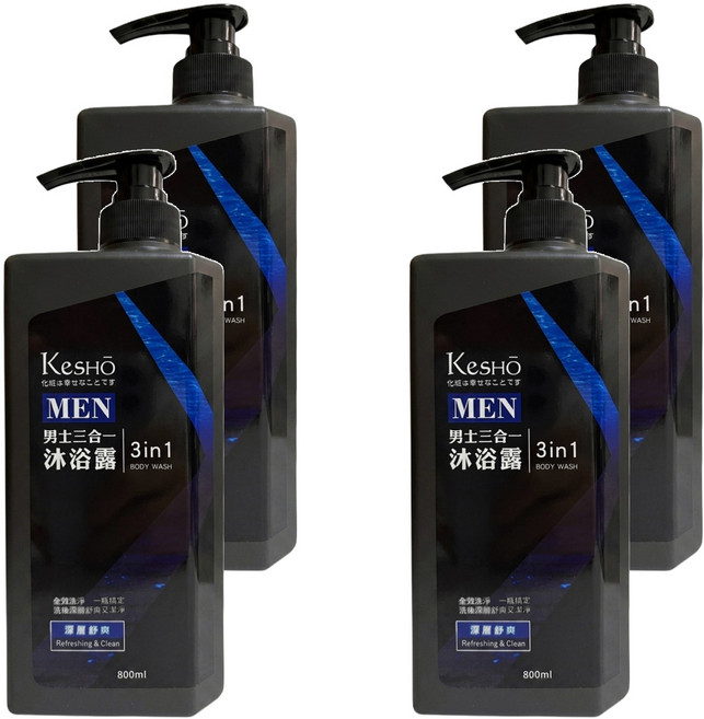 KeSHO 男士三合一沐浴露 深層舒爽, 800ml, 4瓶