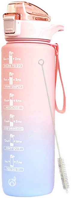 포코이 원데이워터 스포츠 빨대 물병+빨대솔, 핑크 + 블루, 1L, 1세트