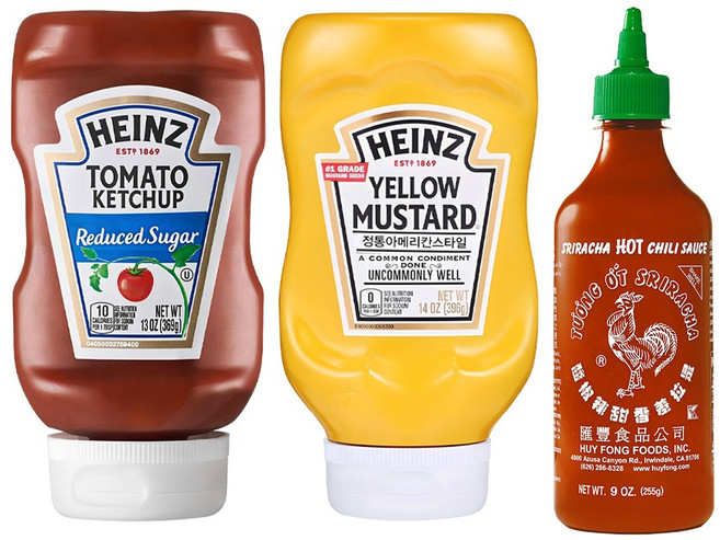 허이펑 스리라차 핫 칠리 시즈닝 255g + 하인즈 옐로우 머스타드 396g + 리듀스드 슈가 토마토 케첩 369g, 1세트