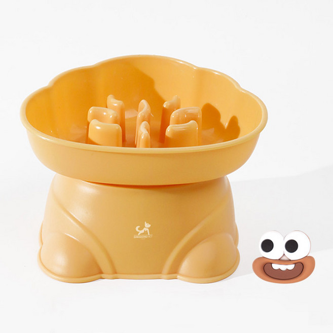 딩동펫 반려동물 구르밍 슬로우 보울 식기, 옐로우, 1개