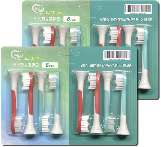 Toothcare 어린이용 전동칫솔 필립스 호환모 KID 8P, 2세트
