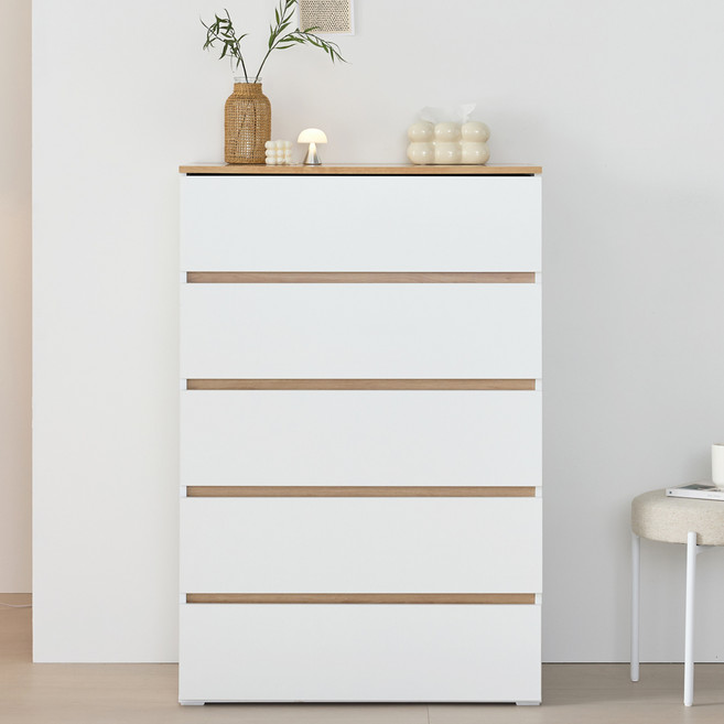 벨라 서랍장 방문설치, 우드화이트, 5단