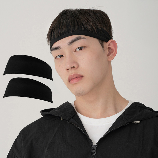 탐사 스포츠 냉감 퀵드라이 베이직 헤어밴드 2pcs, 블랙