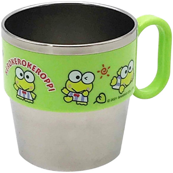 雅迪 大眼蛙 不鏽鋼疊疊杯 300ml, 大眼蛙 銀色 + 綠色, 1個